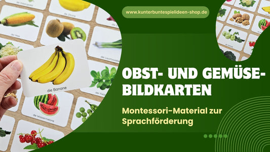 Obst- und Gemüse-Bildkarten für Kinder - Montessori-Material zur Sprachförderung mit Artikeln