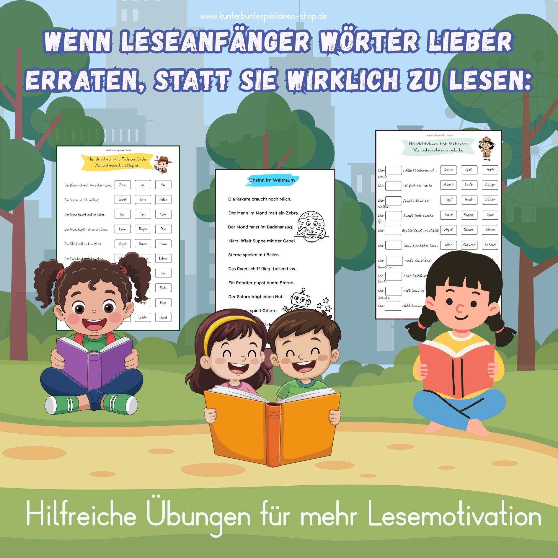 Leseübungen zum Ausdrucken für Leseanfänger 1. Klasse – Kunterbunte