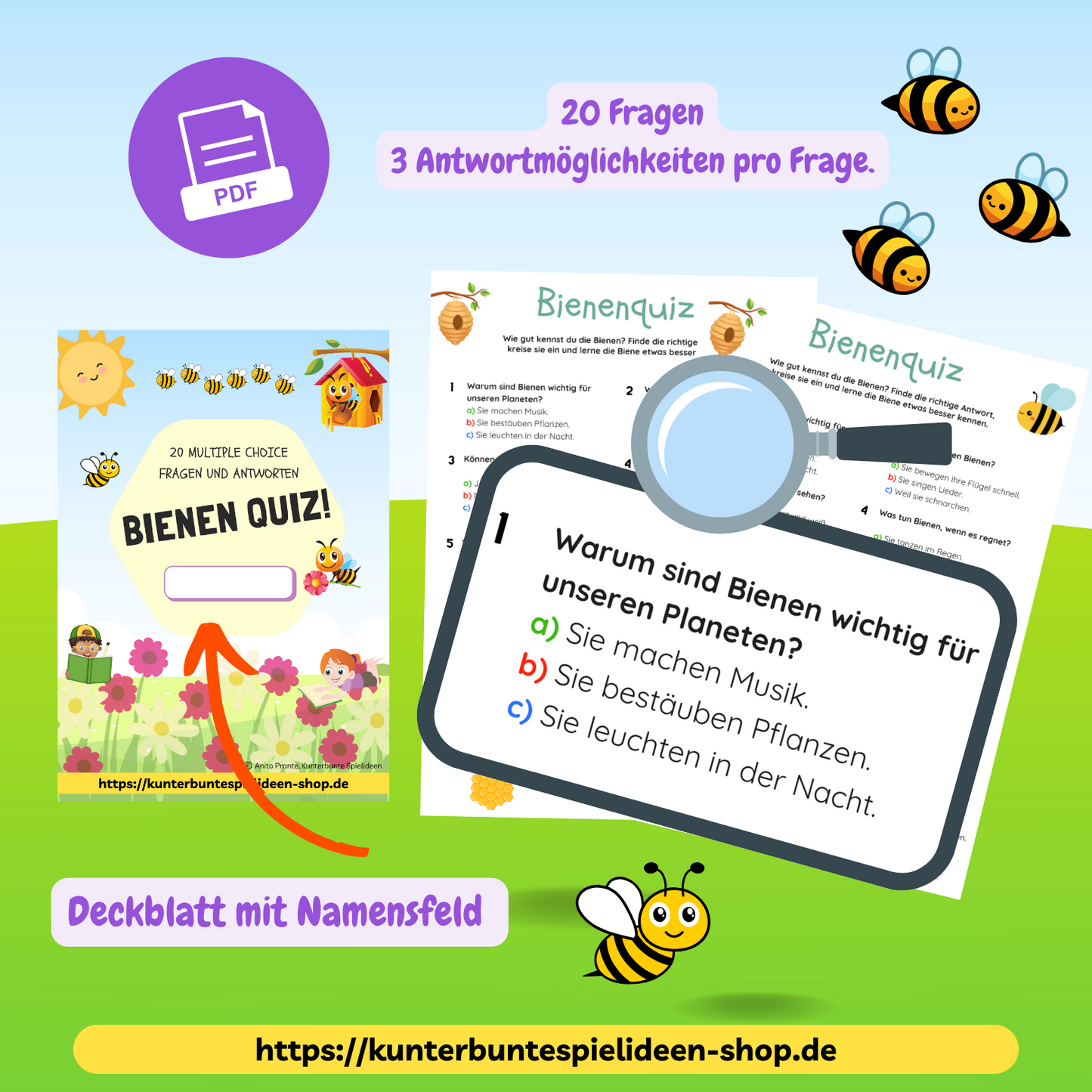 Sofortdownload PDF Bienen Arbeitsblätter Bienen Nachhaltigkeit Fragen und Antworten zum Thema Bienen zum ausdrucken Bienen DIY Geschenk