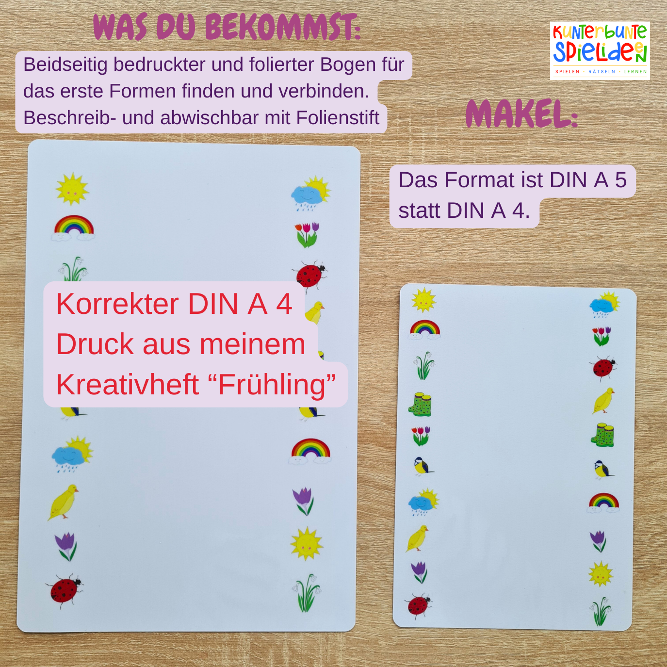 reduziertes Montessori Material THema Frühling Klettmappe