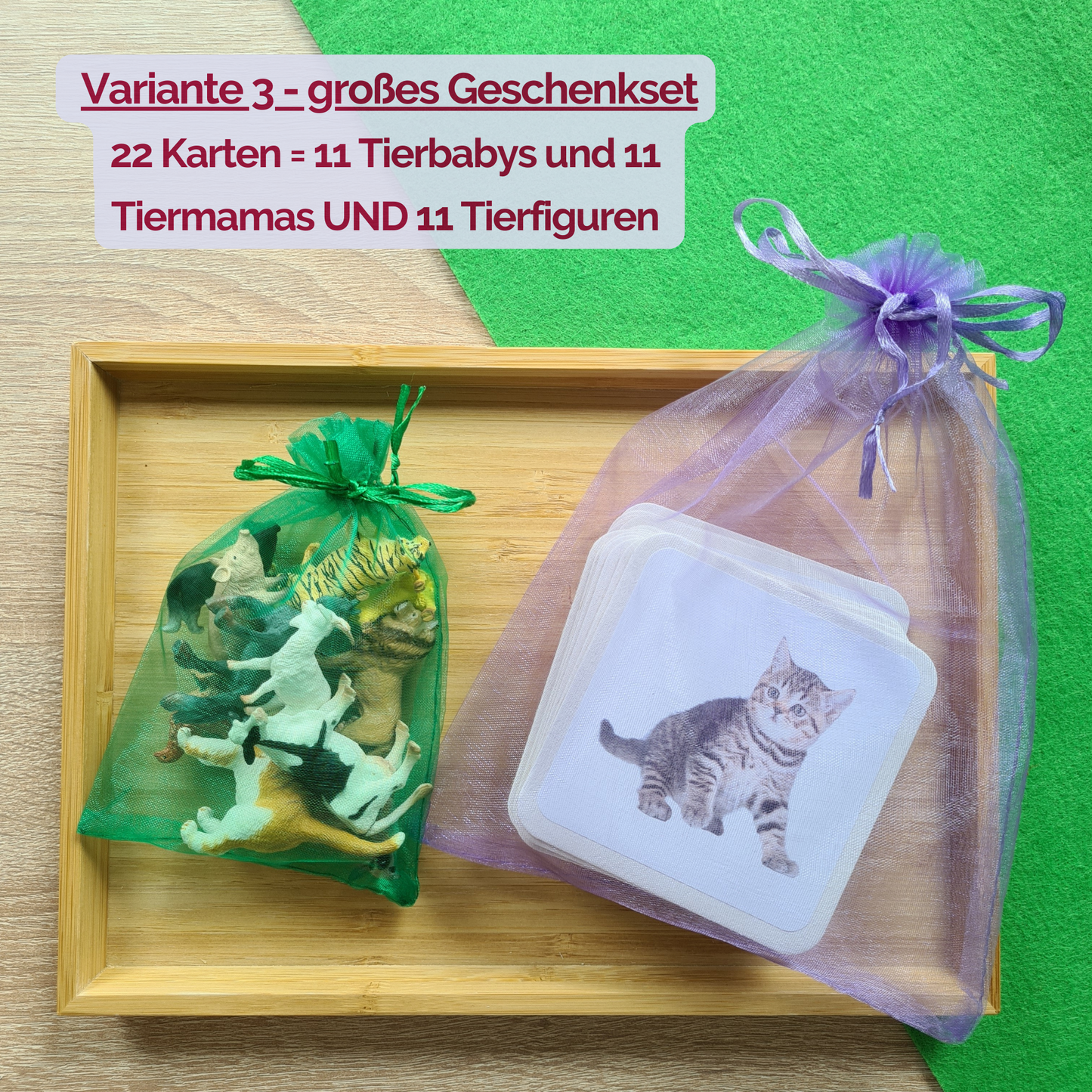 Karten von Tierkindern und Tiermamas Zuordnungsspiel Montessori Matching Gama Tiere mit Tierfiguren
