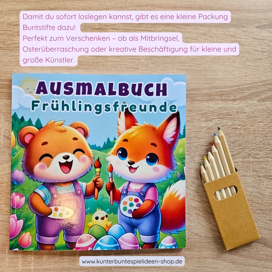 Frühlings- & Oster-Ausmalbuch für Kinder (3-7 Jahre) – mit Buntstiften inklusive im Kawaii stil