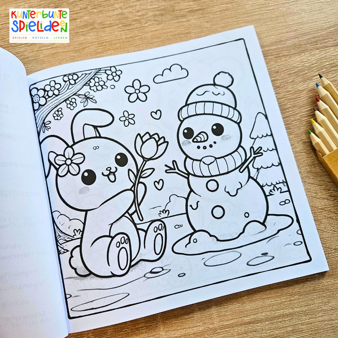 Frühlings- & Oster-Ausmalbuch für Kinder (3-7 Jahre) – mit Buntstiften inklusive im Kawaii stil