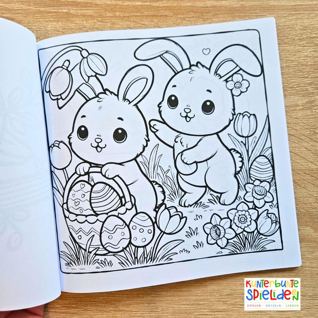 Frühlings- & Oster-Ausmalbuch für Kinder (3-7 Jahre) – mit Buntstiften inklusive im Kawaii stil