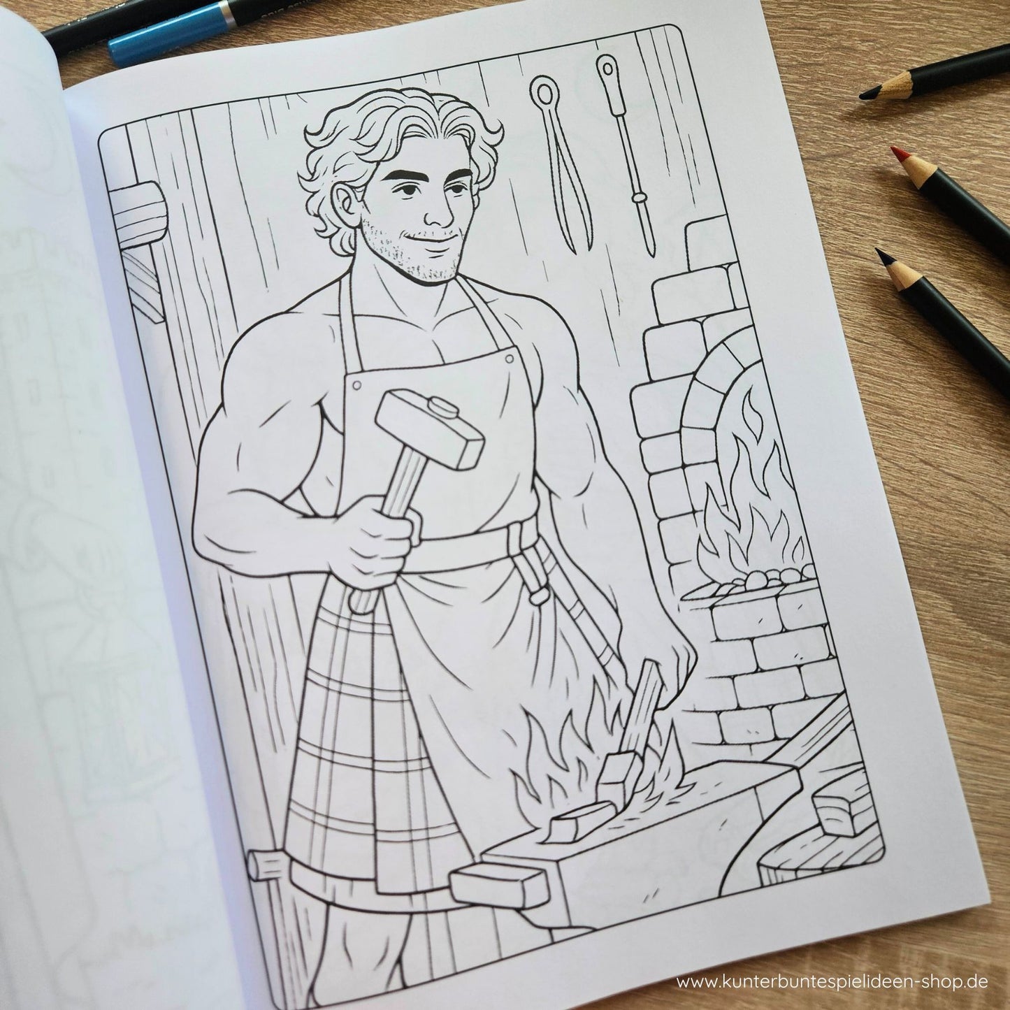 Highlander Motiv ausmalen – Schmiede/Handwerk, Ausmalen zur Entspannung Erwachsene, Highlands Ausmalbuch