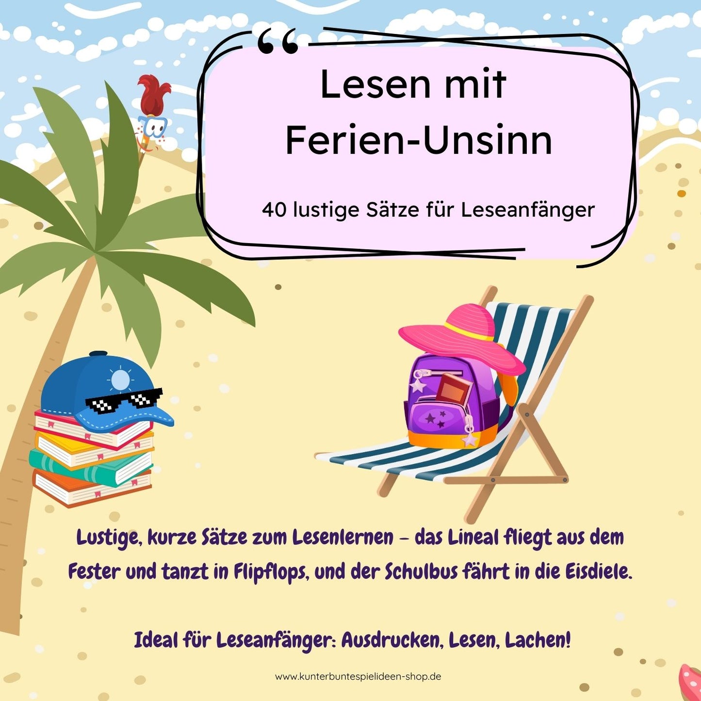 Lustige Leseübungen für die Ferien – PDF-Arbeitsblätter zum Lesenlernen für Kinder ab der 1. Klasse