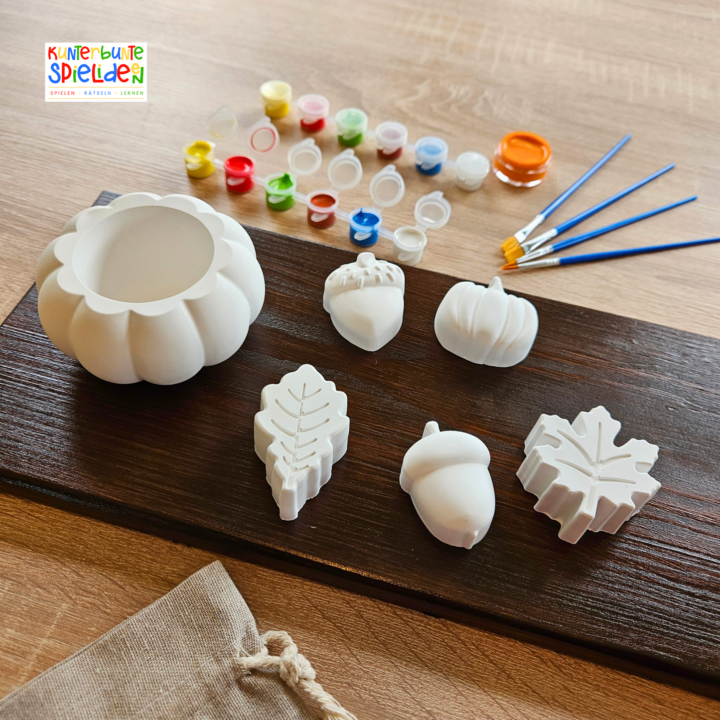 Herbstliches Kreativset mit Farben, Pinseln und Keraflott-Rohlingen – DIY Geschenkidee für kreative Menschen, Kinder ab 6 und Erwachsene