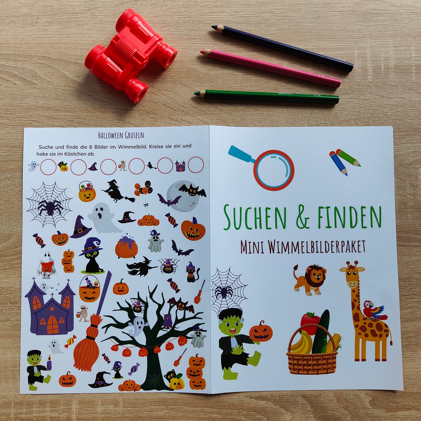 Wimmelbilder Geschenk Halloween Zoo Obstkorb Bilder zum Angucken Beschäftigungsidee Kleinkinder