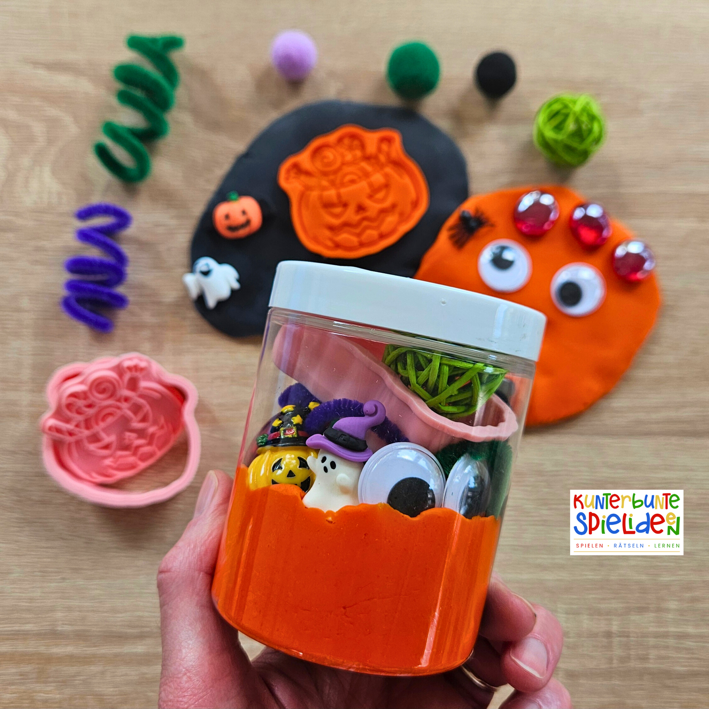 Knete Halloween Geschenk Sensory Play Hexe Kürbis Grusel Geschenk für Kinder Beschäftigungsspiel Beschäftigung Mitbringsel Knete im Glas mit losen Teilen Knetkit Knetset Geschenk Jungen Mädchen ab2 Jahren ab 3 Jahren ab 4 Jahren