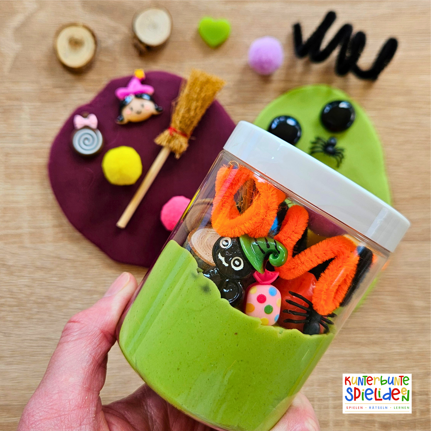 Knete Halloween Geschenk Sensory Play Hexe Kürbis Grusel Geschenk für Kinder Beschäftigungsspiel Beschäftigung Mitbringsel Knete im Glas mit losen Teilen Knetkit Knetset Geschenk Jungen Mädchen ab2 Jahren ab 3 Jahren ab 4 Jahren