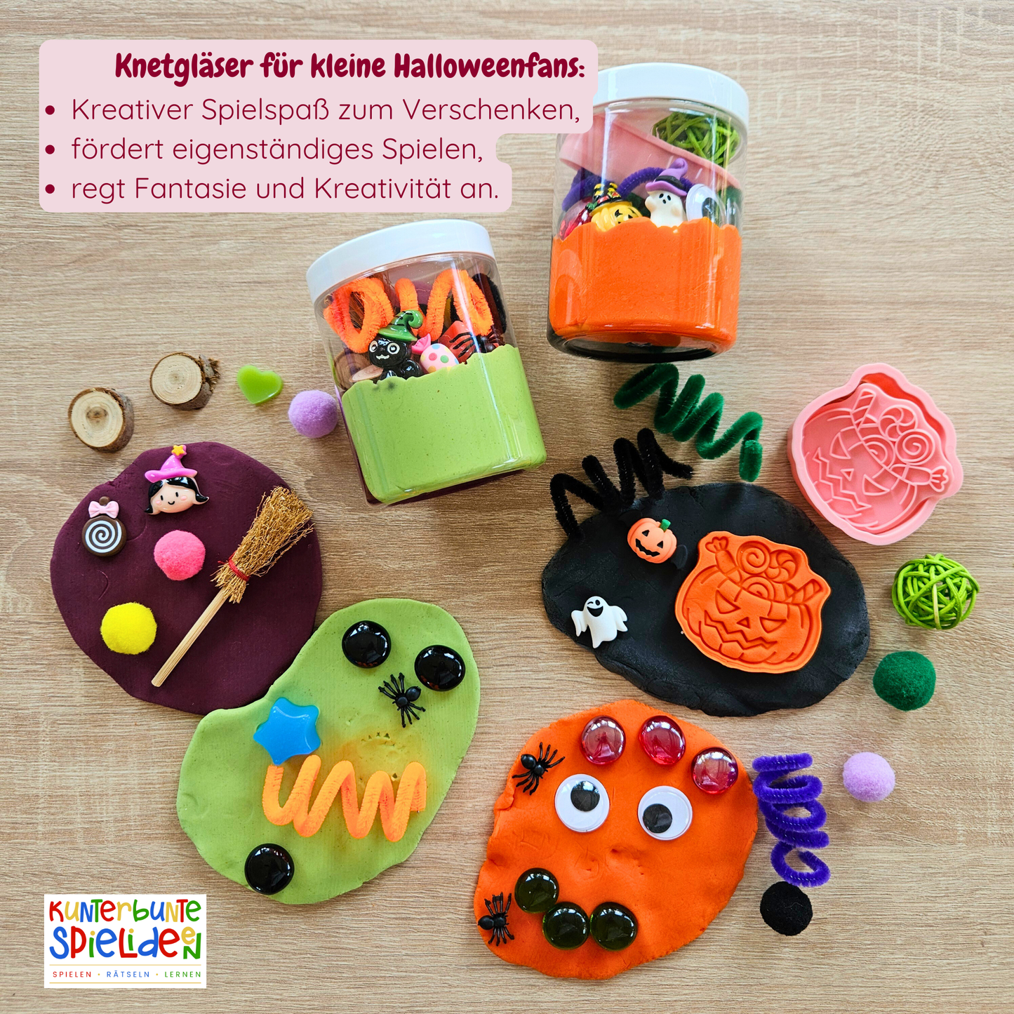 Knete Halloween Geschenk Sensory Play Hexe Kürbis Grusel Geschenk für Kinder Beschäftigungsspiel Beschäftigung Mitbringsel Knete im Glas mit losen Teilen Knetkit Knetset Geschenk Jungen Mädchen ab2 Jahren ab 3 Jahren ab 4 Jahren