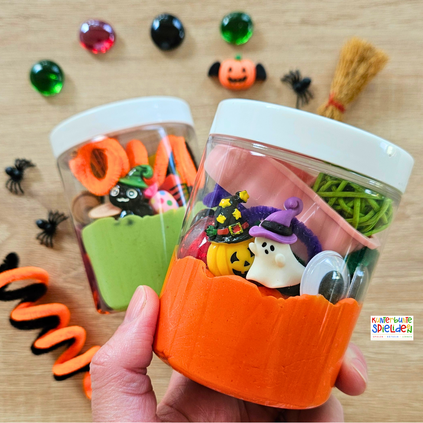 Knete Halloween Geschenk Sensory Play Hexe Kürbis Grusel Geschenk für Kinder Beschäftigungsspiel Beschäftigung Mitbringsel Knete im Glas mit losen Teilen Knetkit Knetset Geschenk Jungen Mädchen ab2 Jahren ab 3 Jahren ab 4 Jahren