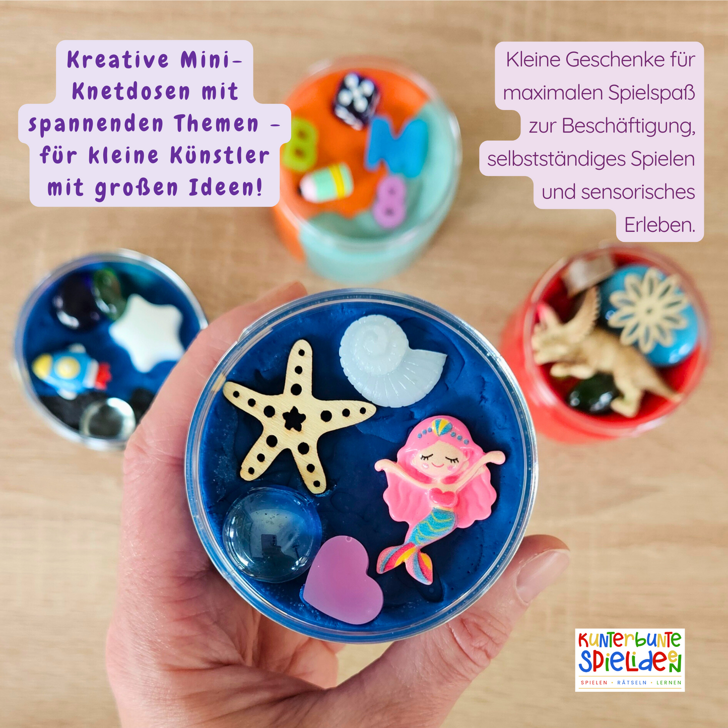 Kleines Geschenk für Kinder ab 3 Jahre ab 4 Jahre Knete mit Themen Meerjungfrau, Weltall, Dino, Schule, Vorschule, Einschulung. handgemachte Kinderknete mit losen Teilen als Geschenk für Weihnachten Adventskalender und Geburtstag und Kindertag