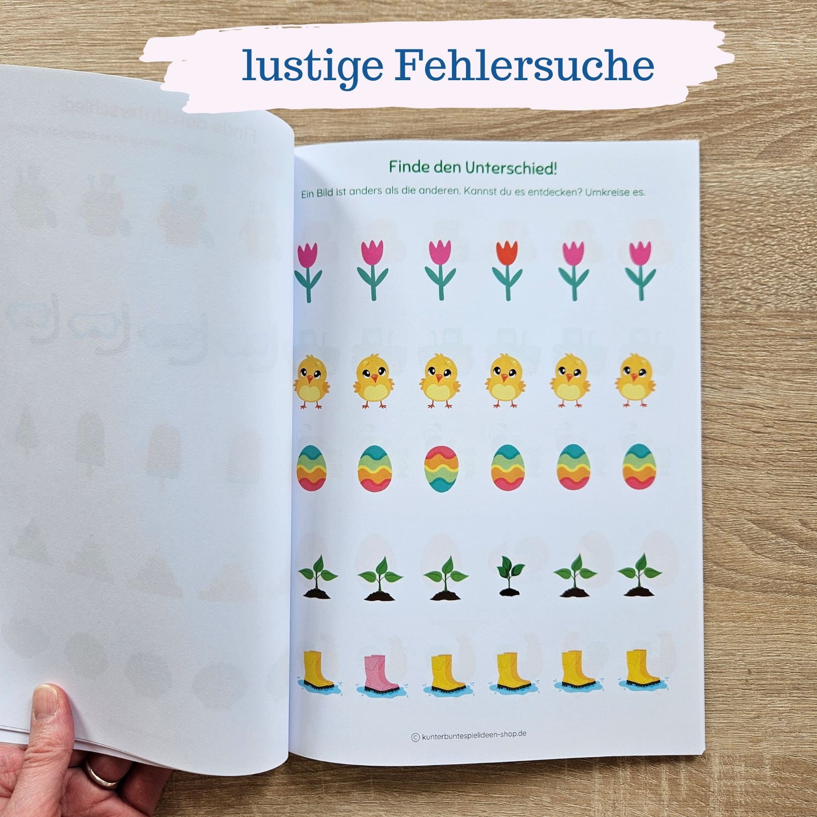 Fehler-suchen-Übung für Kinder ab 3 Jahren – fördert logisches Denken, Konzentration und genaues Hinsehen mit fröhlichen Szenen zu Strand, Frühling, Sommer, Herbst, Winter, Bauernhof und Baustelle