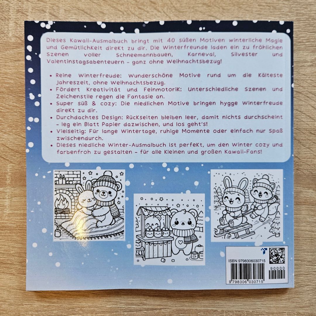 Cozy Winter ausmalbuch Malbuch Kawaii Bilder kuschelige Winterfreunde niedliche Motive Beschäftigung im Winter ohne Weihnachten Anita Prante Kunterbunte Spielideen