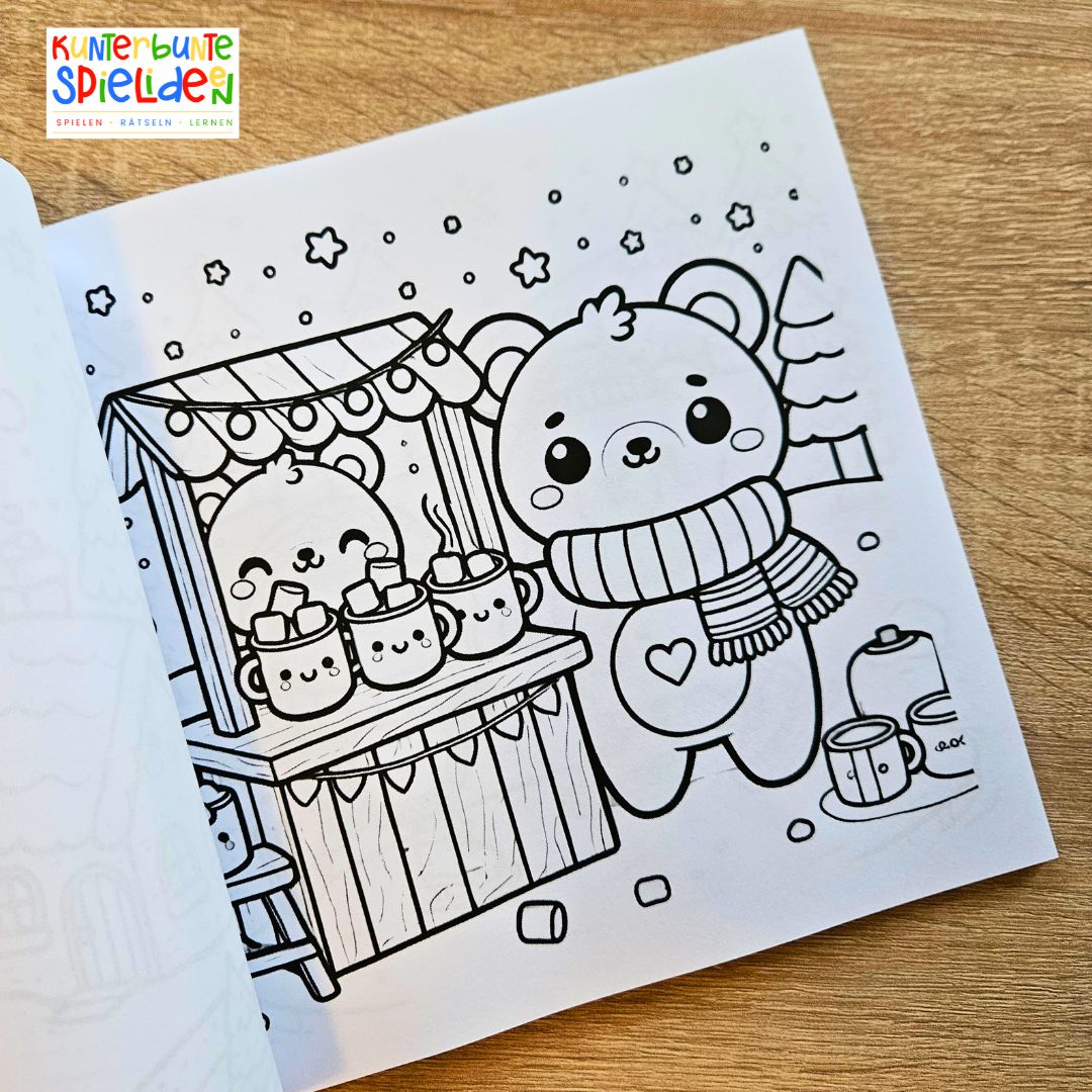 Cozy Winter ausmalbuch Malbuch Kawaii Bilder kuschelige Winterfreunde niedliche Motive Beschäftigung im Winter ohne Weihnachten Anita Prante Kunterbunte Spielideen