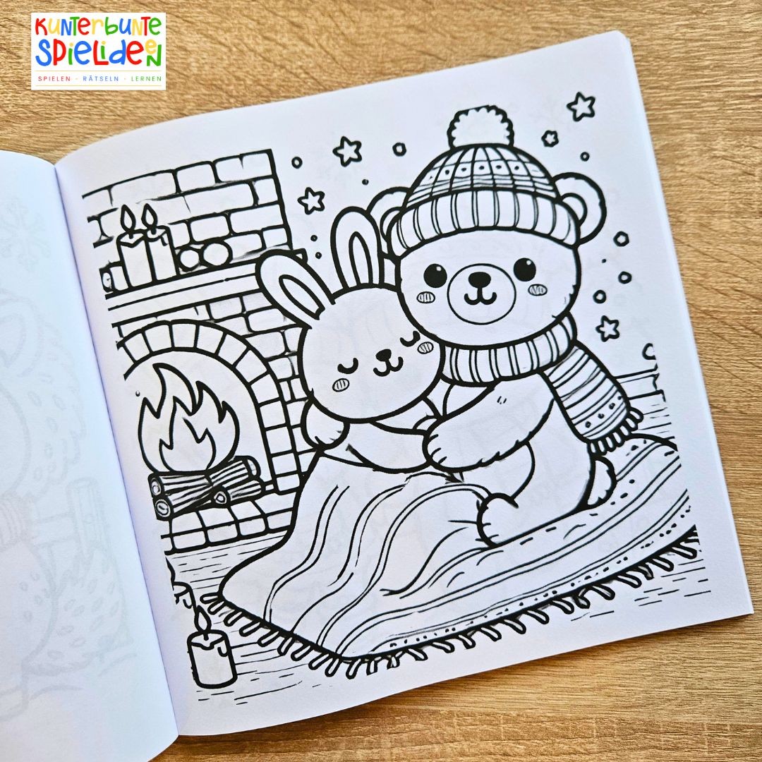 Cozy Winter ausmalbuch Malbuch Kawaii Bilder kuschelige Winterfreunde niedliche Motive Beschäftigung im Winter ohne Weihnachten Anita Prante Kunterbunte Spielideen