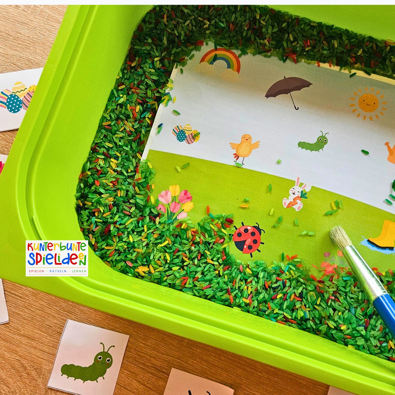 Sensory Play Ostern Frühling Download Vorlage zum Ausdrucken Montessori Material für sensorische Übungen
