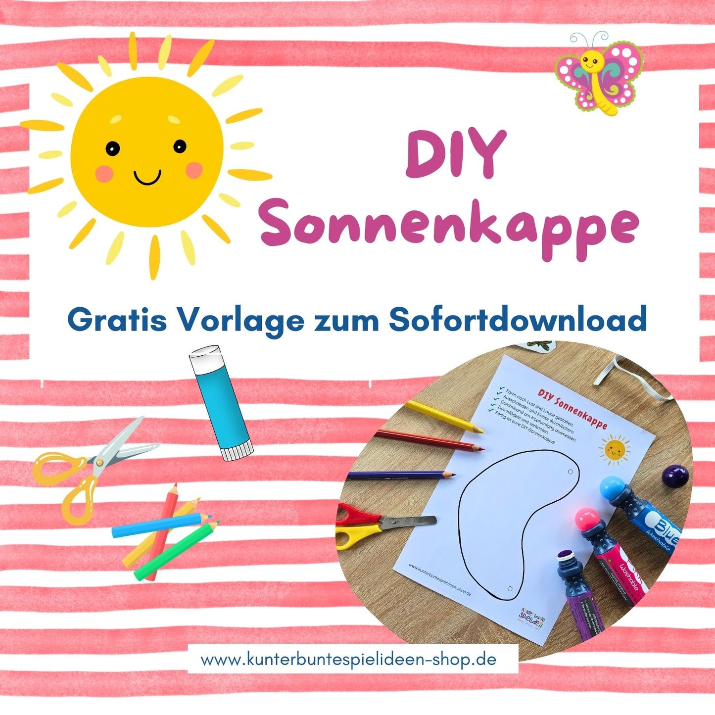Kostenlose Bastelidee im Sommer: DIY Sonnenkappe für Kinder (PDF-Download)