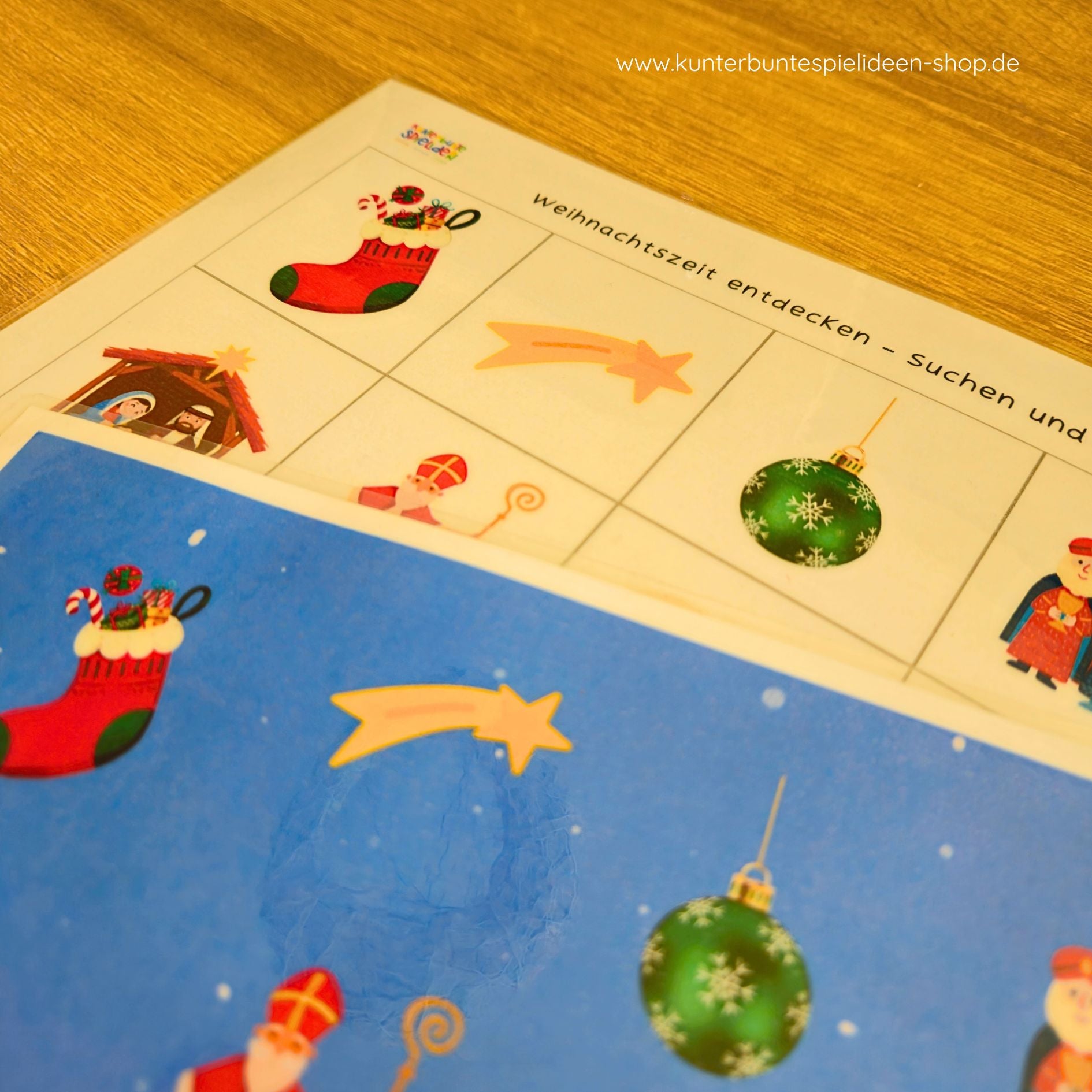 Suchkarten (Stiefel, Sternschnuppe, Kugel) – Montessori Material Weihnachten für Kita & Vorschule, schnell vorbereitet.