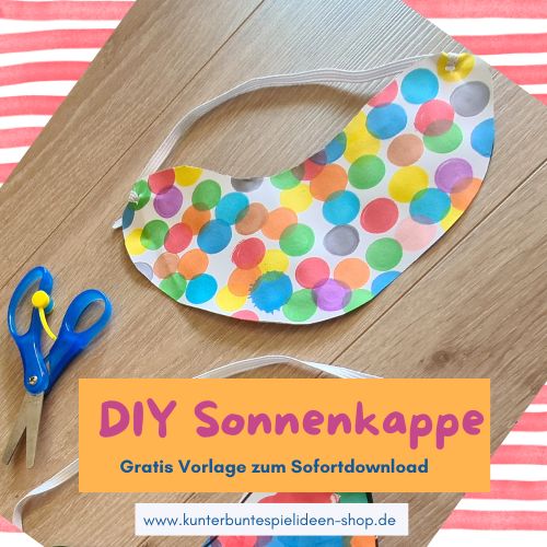 Bastelidee Sommer gratis Vorlage zum Ausdrucken Sonnenkappe DIY schneideübung Kinderfest Kindertag Beschäftigung heiße Tage Sonnenschutz selber basteln
