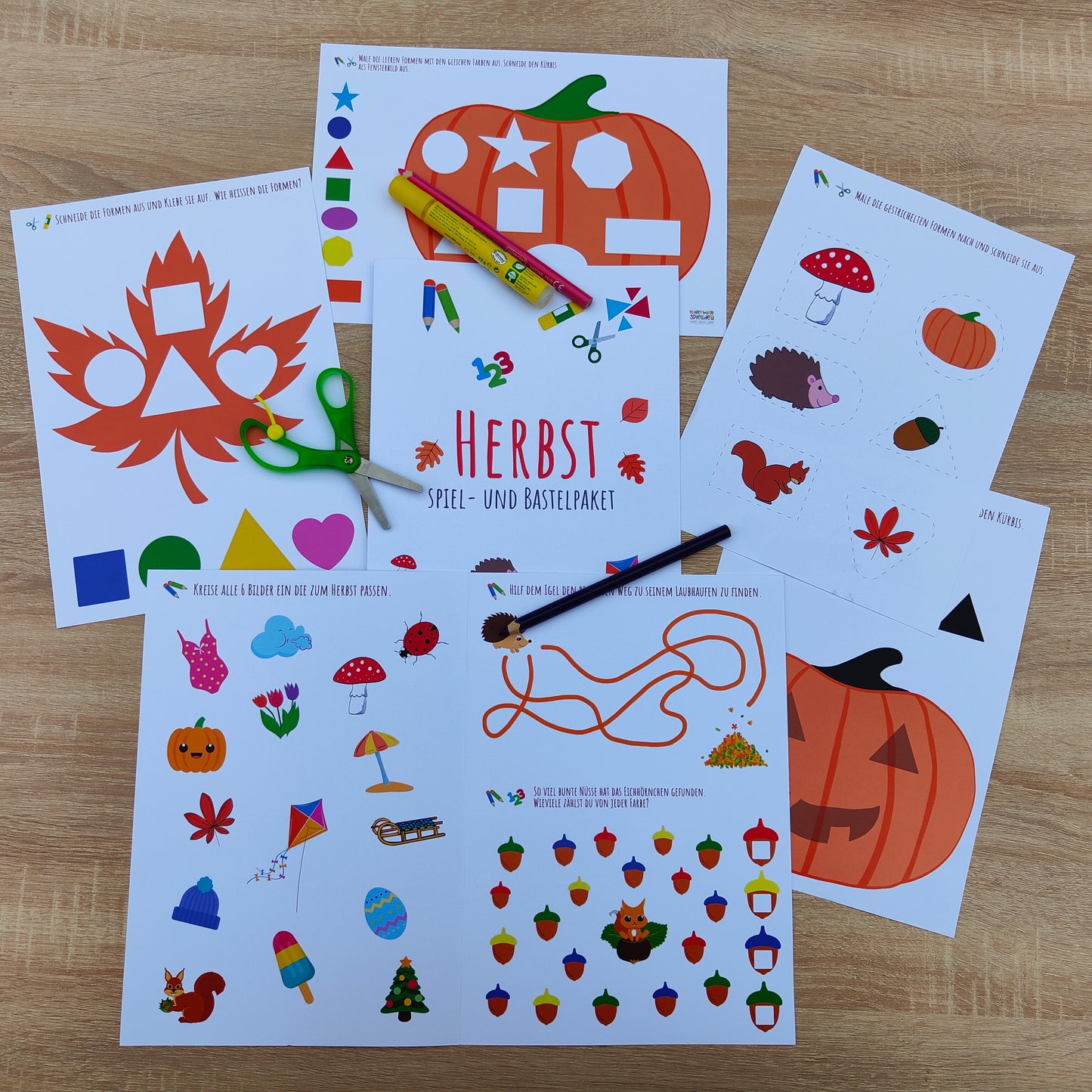 Kreativheft Herbst mit bunten Lern- und Bastelseiten – Beschäftigungsideen Herbst Kindergarten ab 3 Jahren