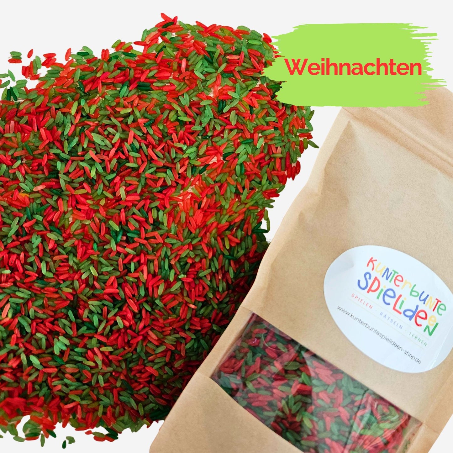Regenbogenreis Farben Weihnachten Sensory Play Sensorischer Reis für die Weihnachtszeit Sinnesspiel Frühling Sommer Herbst Winter spielen mit Reis Geschenk Pädagogik Montessori Sensorische Spiele Geschenk für Kleinkinder Schüttspiele Geschenk
