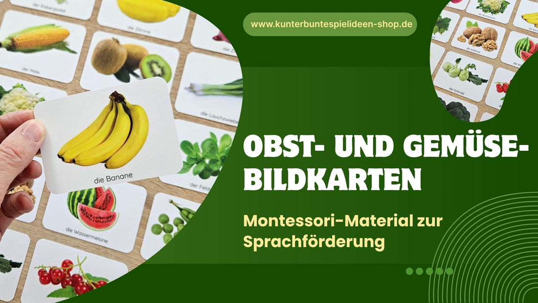 Obst- und Gemüse-Bildkarten für Kinder - Montessori-Material zur Sprachförderung mit Artikeln