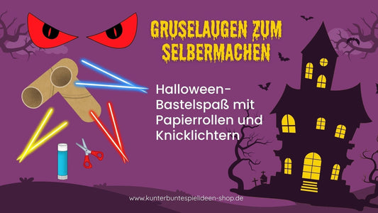 Leuchtende Gruselaugen: Halloween-Deko aus Papierrollen und Knicklichtern