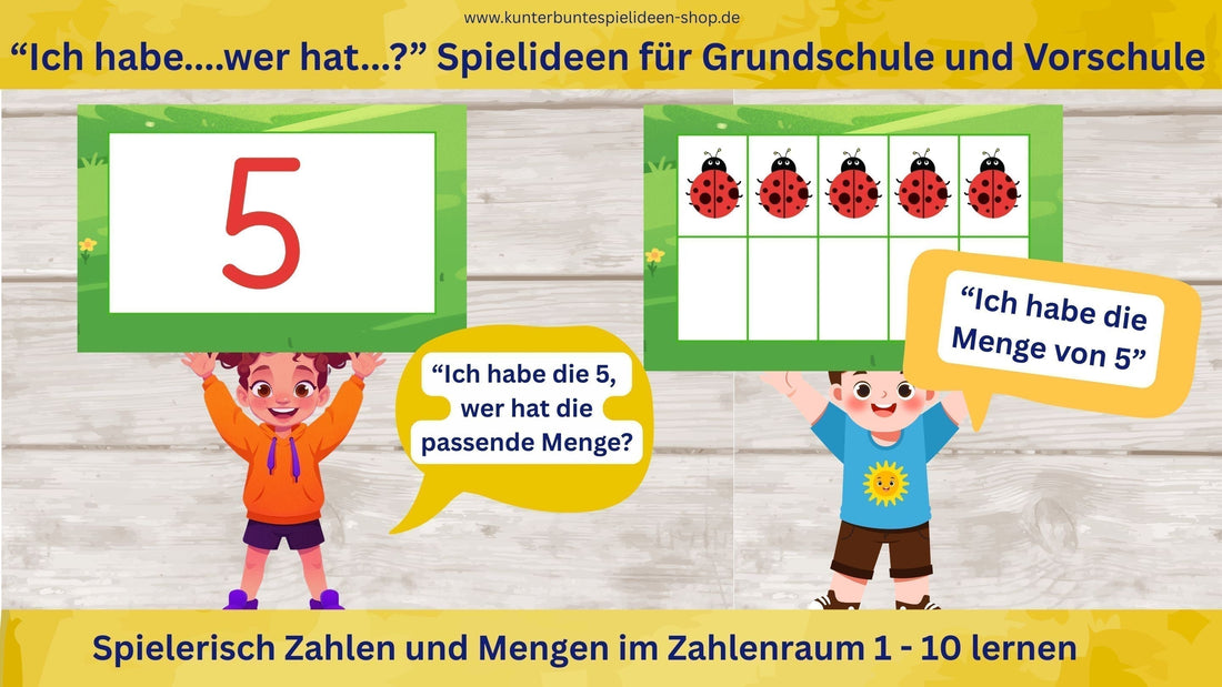 Ich habe wer hat Spiel im Zahlenraum 1 bis 10 mit Zehnerfeld, Lernkarten für Vorschule und Grundschule zum Zuordnen von Zahl und Menge, Mengenverständnis fördern, Zahlen und Mengen lernen, ich habe wer hat Spielideen für Mathe 1 Klasse und Vorschule