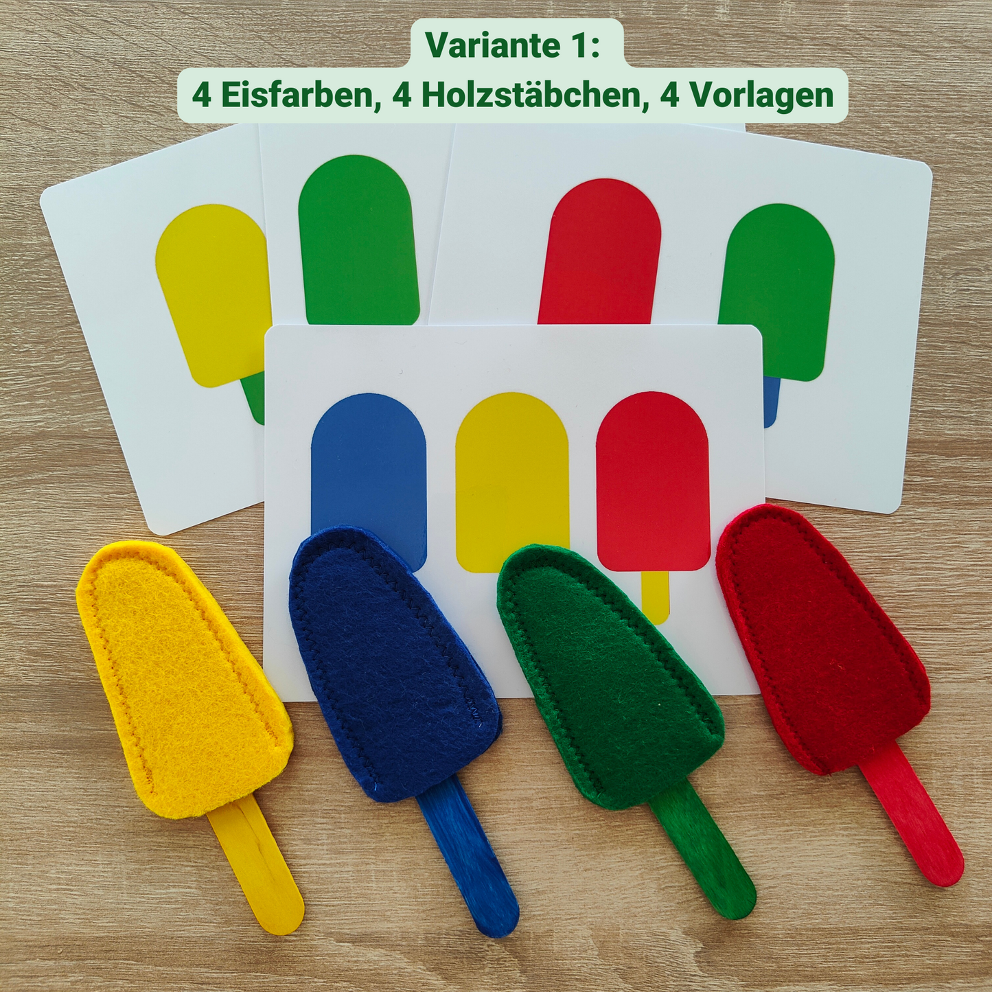 Feinmotorik Lernspiel ab 2 Jahre, Lernspiel ab 3 Jahre, Montessori Aktionstablett Geschenk, Steckspiel "Eis am Stiel" Farben zuordnen, Feinmotorik, Montessori Spiel, Geschenk Kleinkinder, Kaufmannsladen, Filz Popsicle