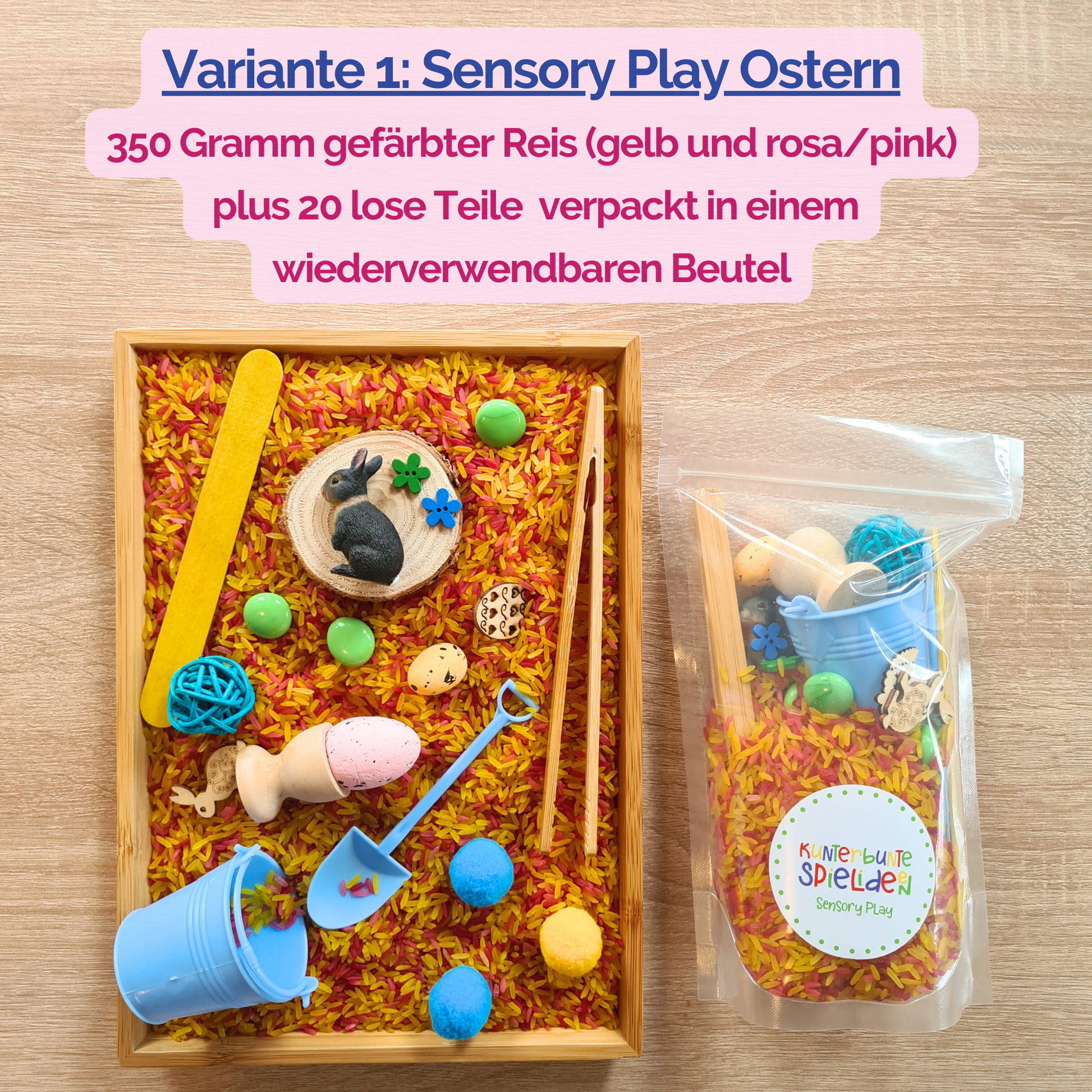 Ostern Sensory Play Geschenkidee Kleine Beschäftigung Montessori Spiel - Jahreszeitentisch / Schüttspiel Reis Frühling Sensorische Aktivität