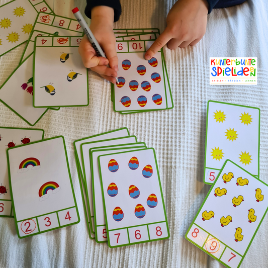 Zahlenkarten Frühling Klammerkarten Zahlen lernen Zählen können Kindergartenkind Flashcards