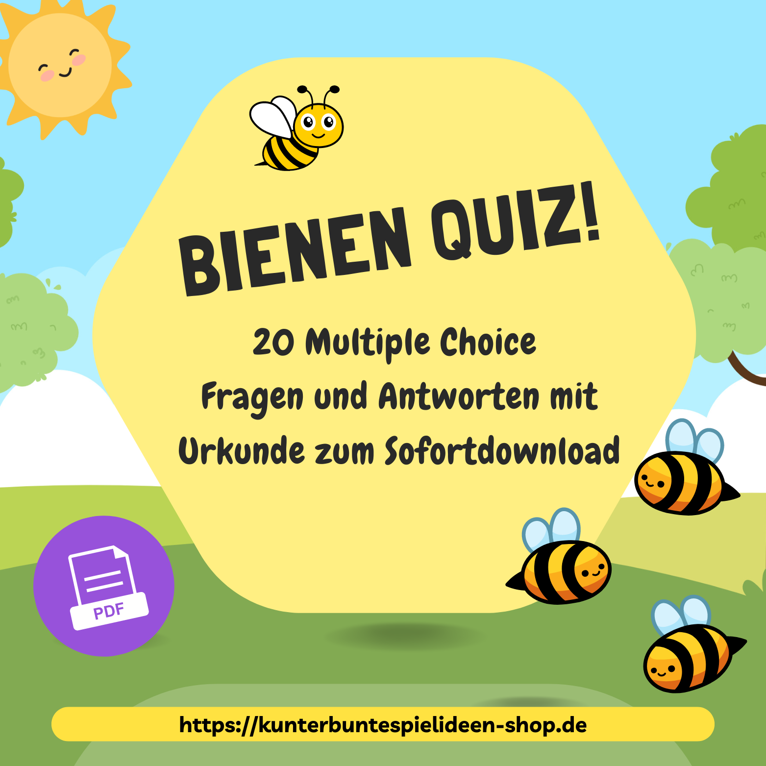 SOfortdownload PDF Bienen Arbeitsblätter Bienen Nachhaltigkeit Fragen und Antworten zum Thema Bienen zum ausdrucken Bienen DIY Geschenk