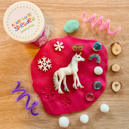 Knetglas handgemachte Knete Geschenk mit Knete und losen Teilen Geschenk für Mädchen Beschäftigung Mädchen Knete ohne Bröseln kleines Geschenk für Mädchen mit Einhorn