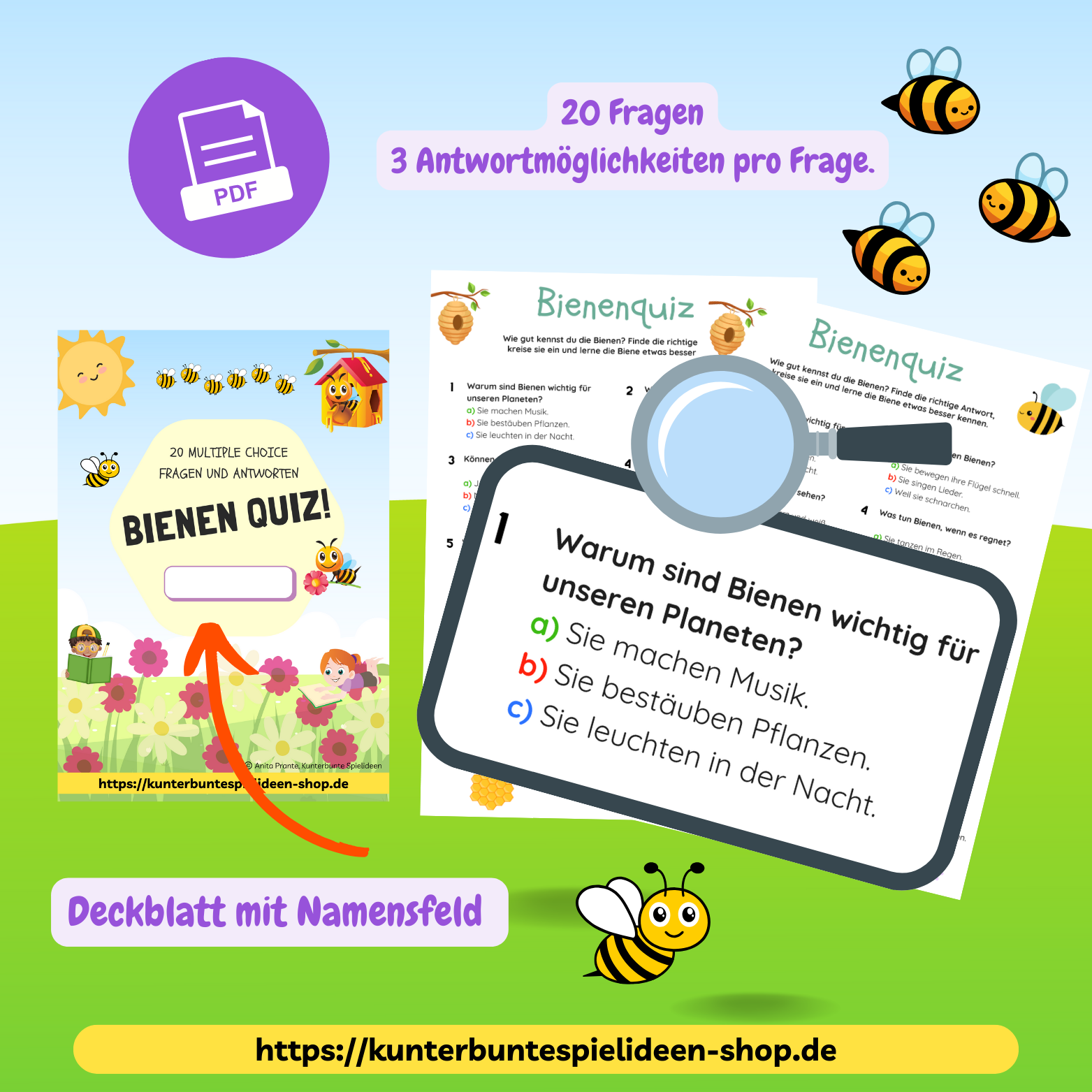 SOfortdownload PDF Bienen Arbeitsblätter Bienen Nachhaltigkeit Fragen und Antworten zum Thema Bienen zum ausdrucken Bienen DIY Geschenk