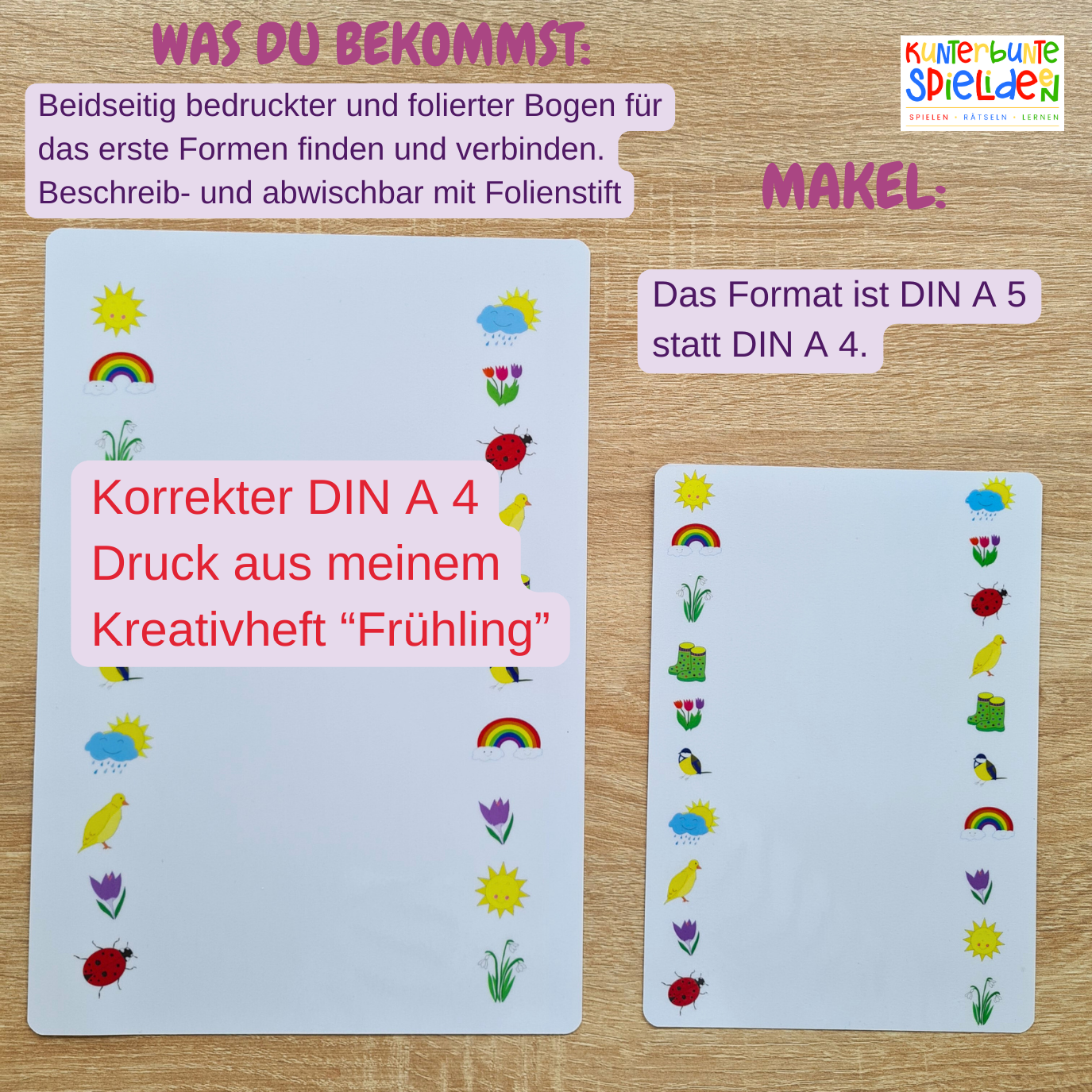 reduziertes Montessori Material THema Frühling Klettmappe 