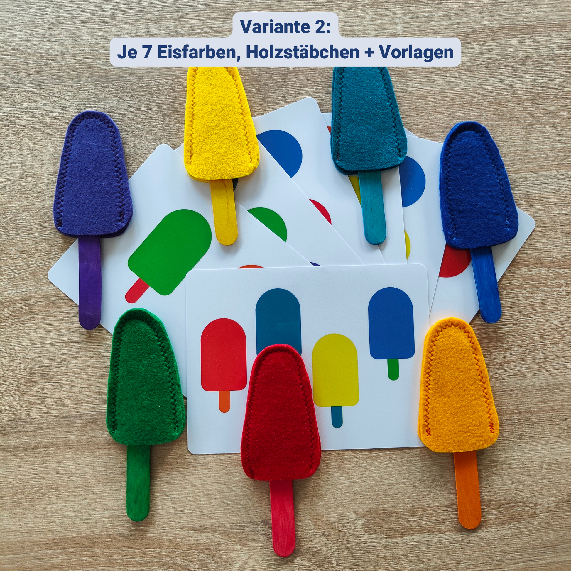 Feinmotorik Lernspiel ab 2 Jahre, Lernspiel ab 3 Jahre, Montessori Aktionstablett Geschenk, Steckspiel "Eis am Stiel" Farben zuordnen, Feinmotorik, Montessori Spiel, Geschenk Kleinkinder, Kaufmannsladen, Filz Popsicle