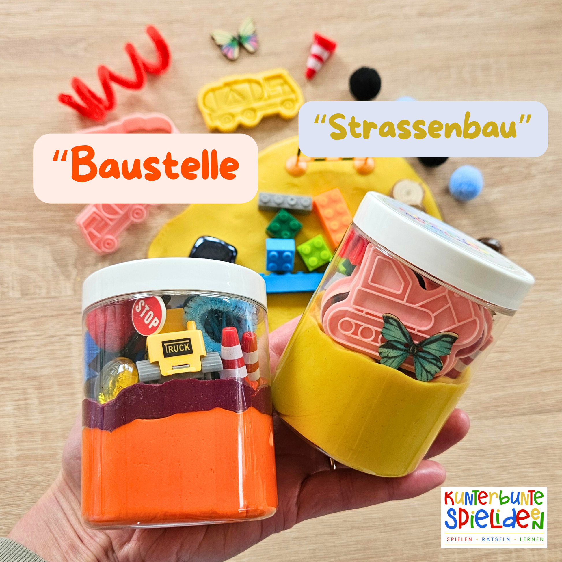 Baustelle Knetglas für Kinder Sensory Play mit Baustelle Knete Kleines Geschenk mit Knete für Baustellen-Fans Kreatives Knetkit Baustelle Spielspaß mit Knete und Straßenszenen