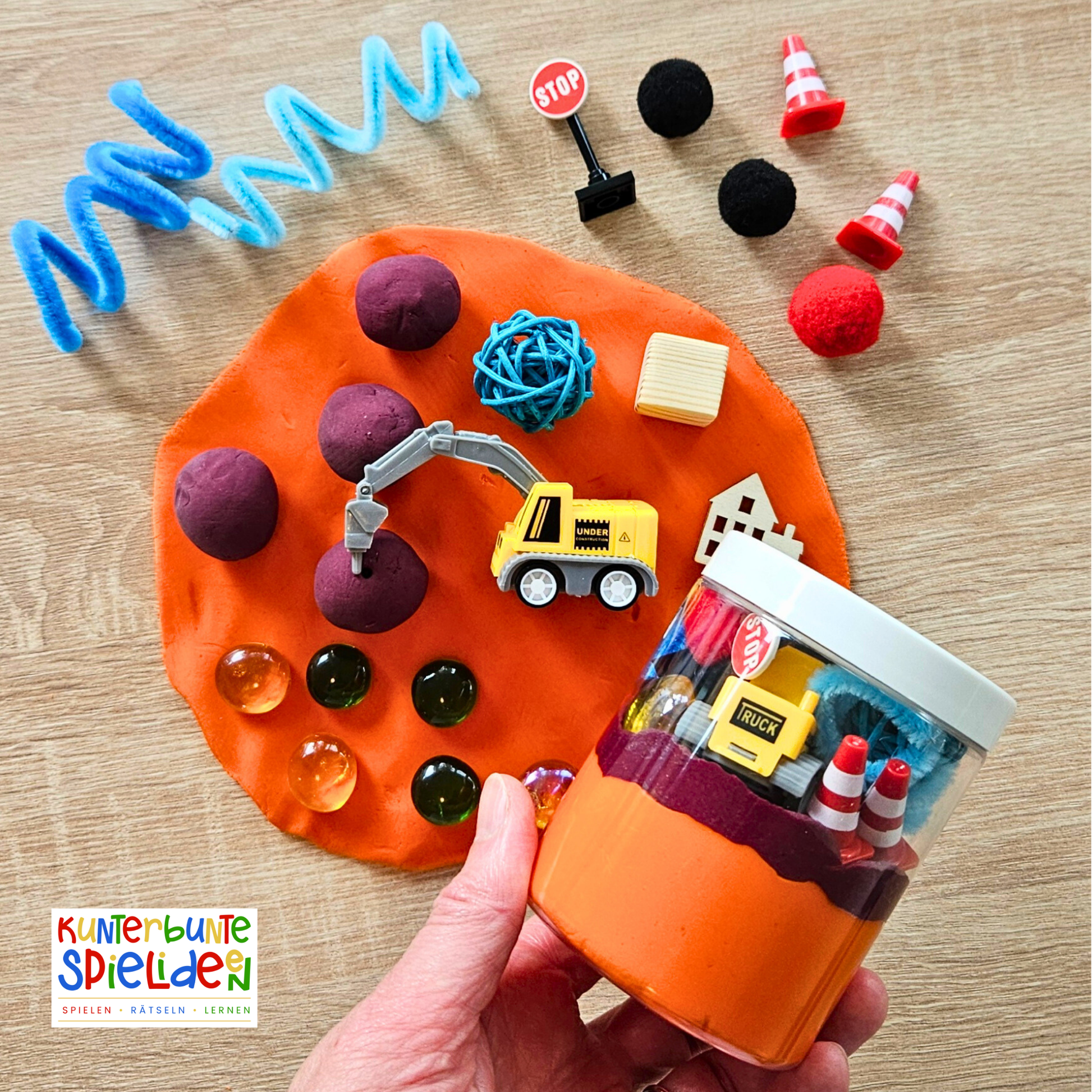 Baustelle Knetglas für Kinder Sensory Play mit Baustelle Knete Kleines Geschenk mit Knete für Baustellen-Fans Kreatives Knetkit Baustelle Spielspaß mit Knete und Straßenszenen