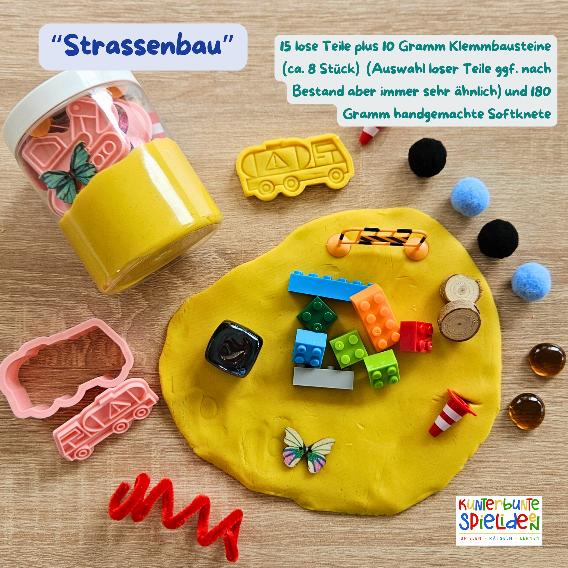 Baustelle Knetglas für Kinder Sensory Play mit Baustelle Knete Kleines Geschenk mit Knete für Baustellen-Fans Kreatives Knetkit Baustelle Spielspaß mit Knete und Straßenszenen