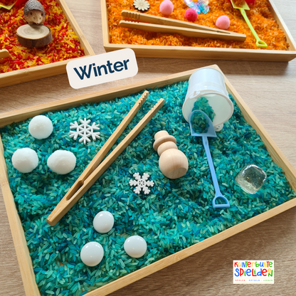 Jahreszeiten Sensory Play Frühling Sommer Herbst Winter- Jahreszeitentisch / Sensorischer Tisch