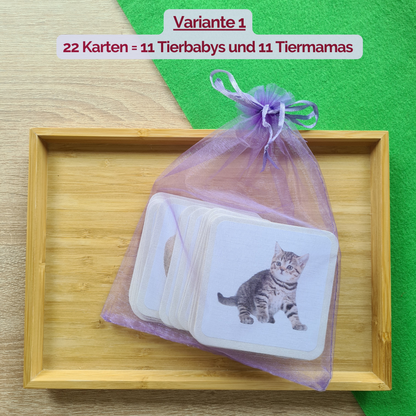 Karten von  Tierkindern und Tiermamas Zuordnungsspiel Montessori Matching Gama Tiere mit Tierfiguren