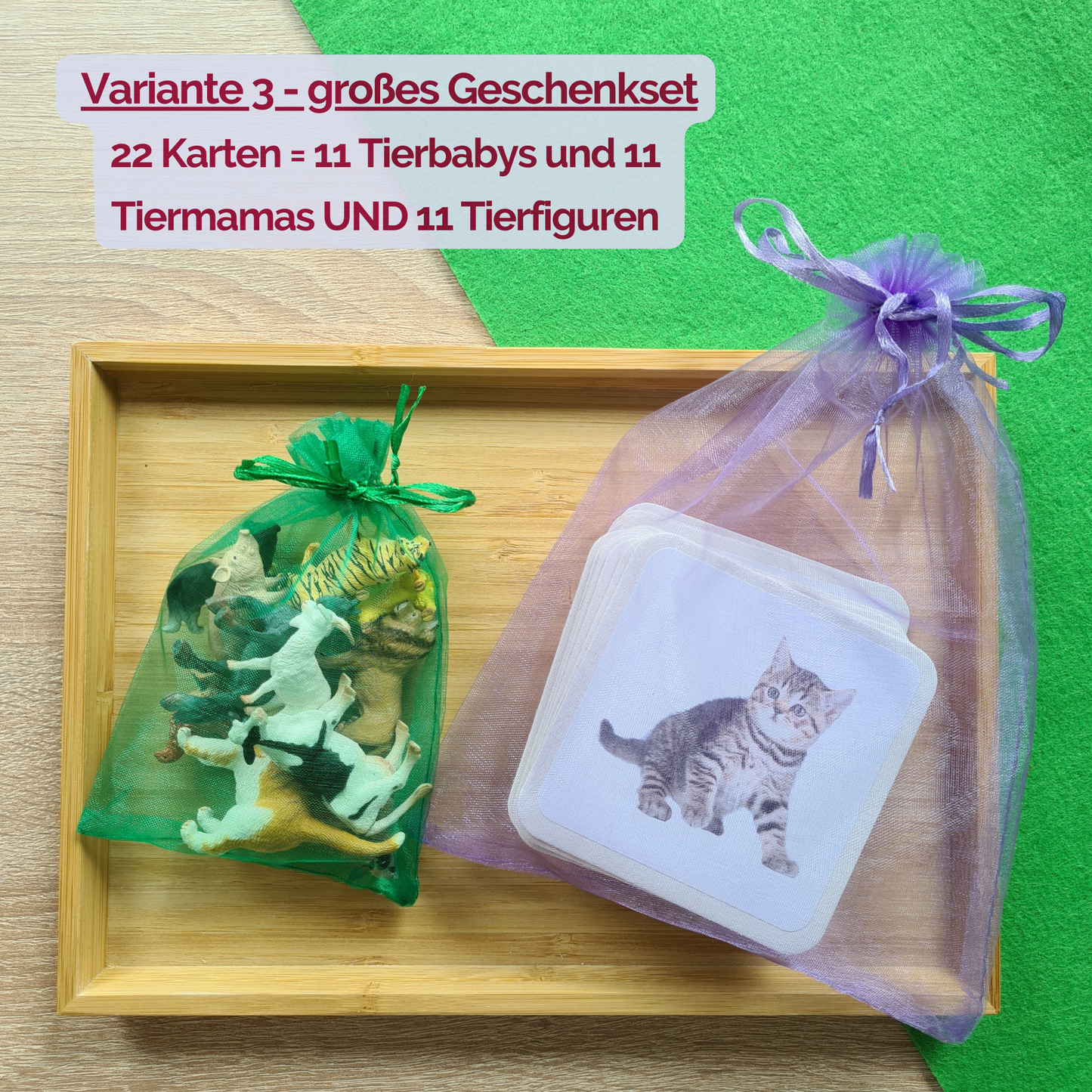 Karten von  Tierkindern und Tiermamas Zuordnungsspiel Montessori Matching Gama Tiere mit Tierfiguren