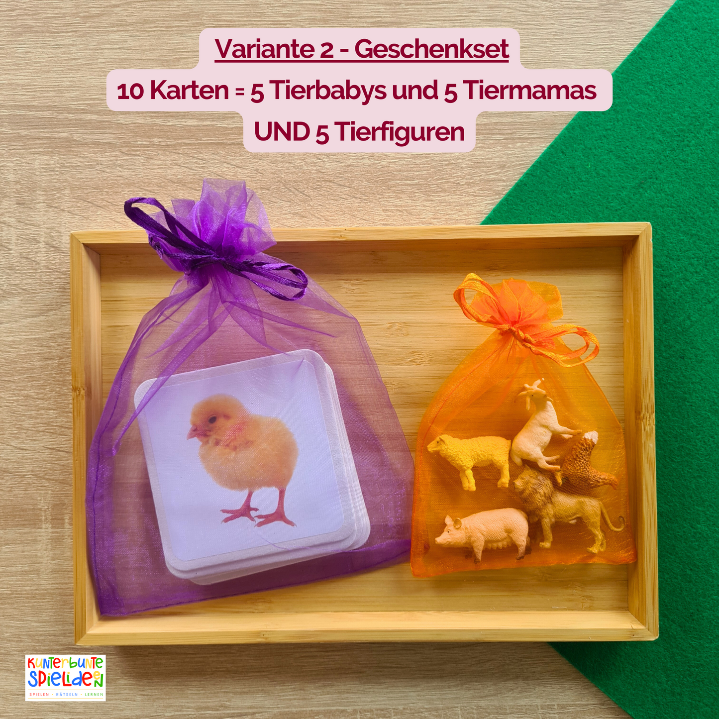 Karten von  Tierkindern und Tiermamas Zuordnungsspiel Montessori Matching Gama Tiere mit Tierfiguren