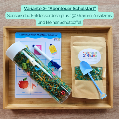 Beschäftigung unterwegs: Sensorikflasche Schulstart als Reisebeschäftigung, Suchbild zum Abhaken im Auto und Wartezimmer