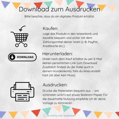 Download zum Ausdrucken Anleitung – PDF Sofortdownload Lernspiele zum Ausdrucken, Kaufen–Herunterladen–Ausdrucken