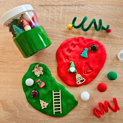 Rote/grüne Softknete mit Wichtelspuren und Zubehör – sensorisches Spiel; Wichteleinzug Set mit Knete, Wichteltür Einzug Geschenk.