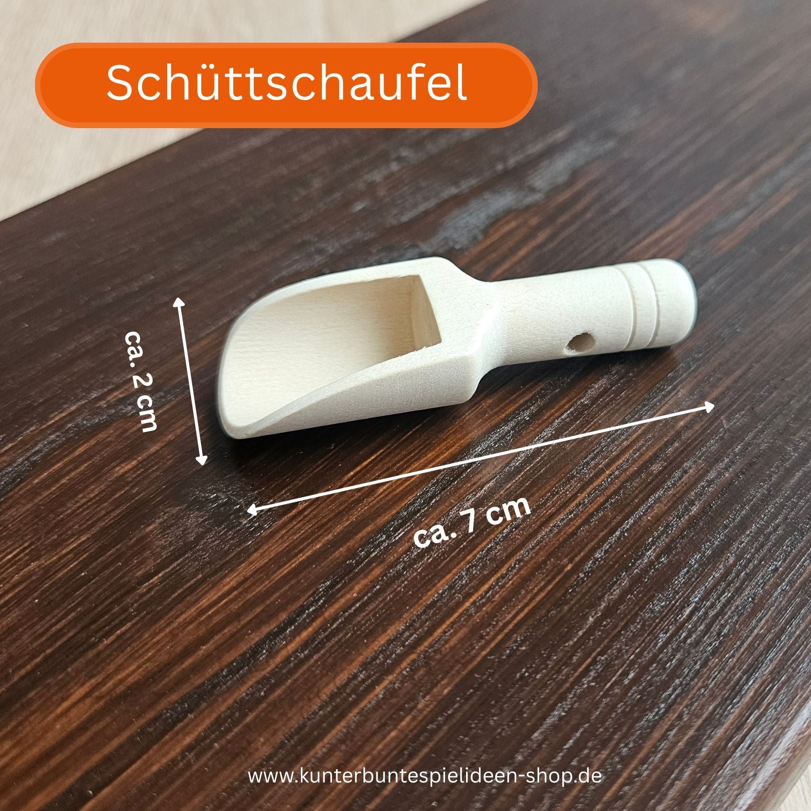 Holzschaufel Umfüllspiele als Schüttwerkzeug, ca. 7 cm lang und ca. 2 cm breit, für Schüttspiel selber machen Material mit sensorischem Reis und als Schüttspiele Kinder Zubehör.
