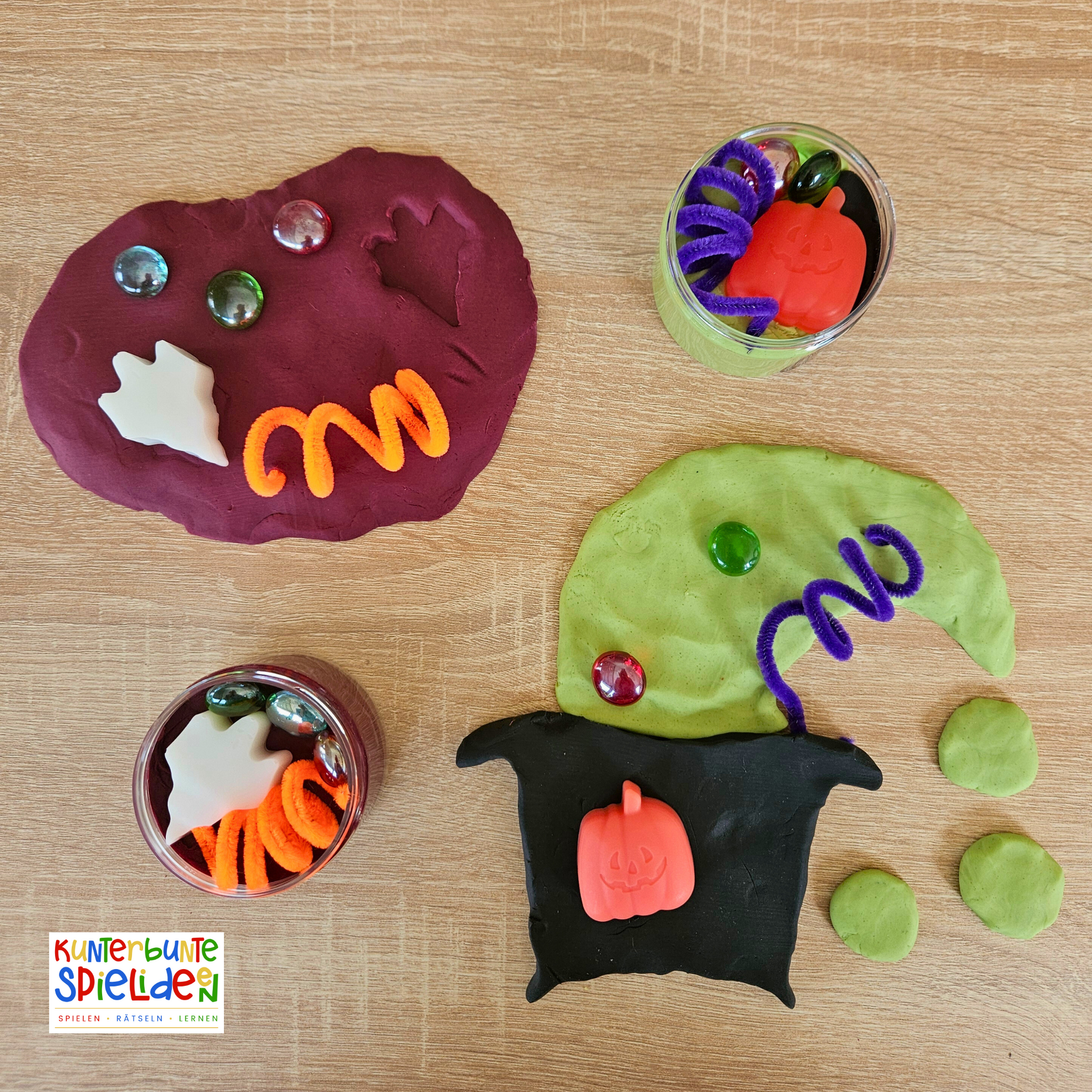 Halloween Play Dough Kit handgemachte vegane Knete mit losenTeilen Kreatives Spiel für Kinder für Halloween und in der Herbstzeit,Knete für Kinder, Gastgeschenk, Kleines Geschenk zu Halloween unter 10 Euro